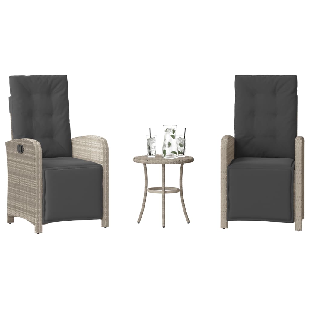 vidaXL 3-delige Bistroset met kussens poly rattan zwart