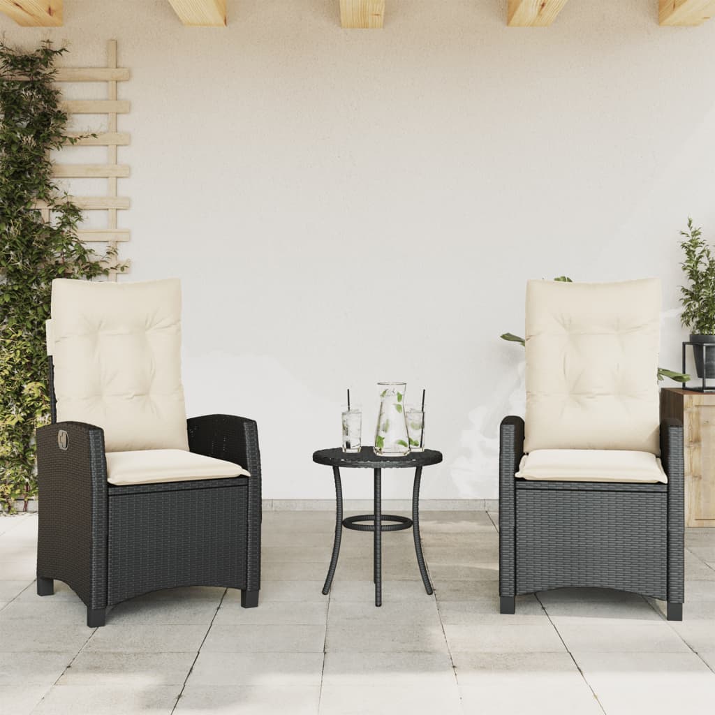 vidaXL Tuinstoel verstelbaar met kussens poly rattan zwart