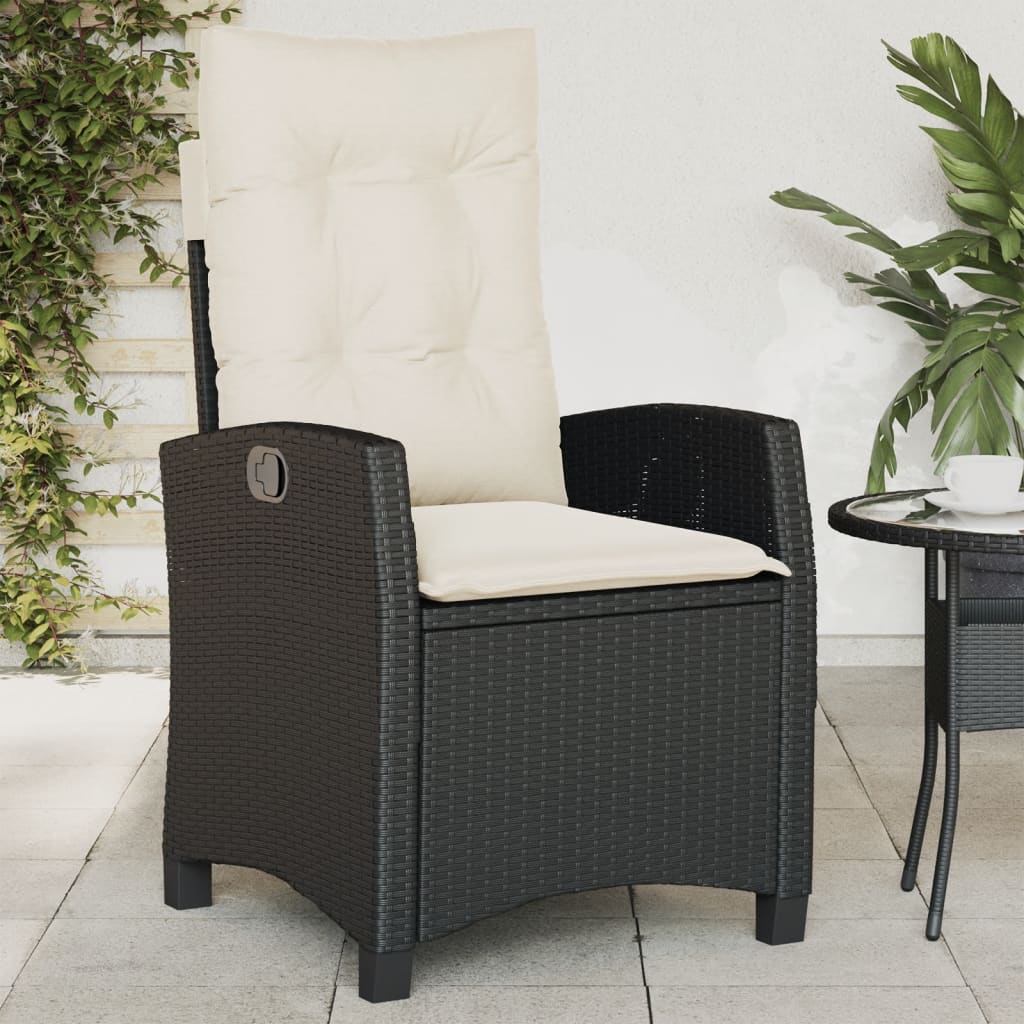 vidaXL Tuinstoel verstelbaar met kussens poly rattan zwart