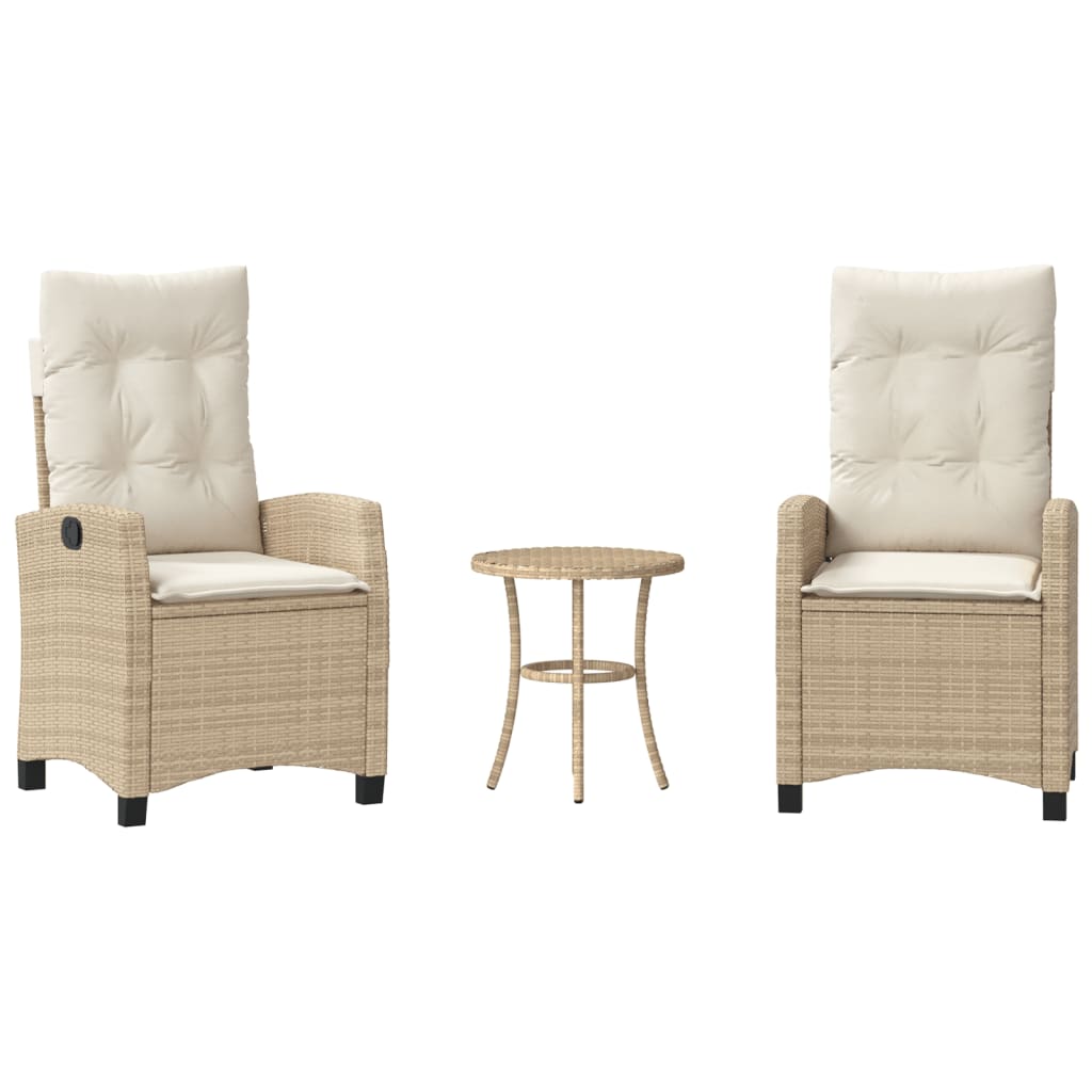 vidaXL 3-delige Bistroset met kussens poly rattan zwart