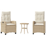 vidaXL 3-delige Bistroset met kussens poly rattan zwart