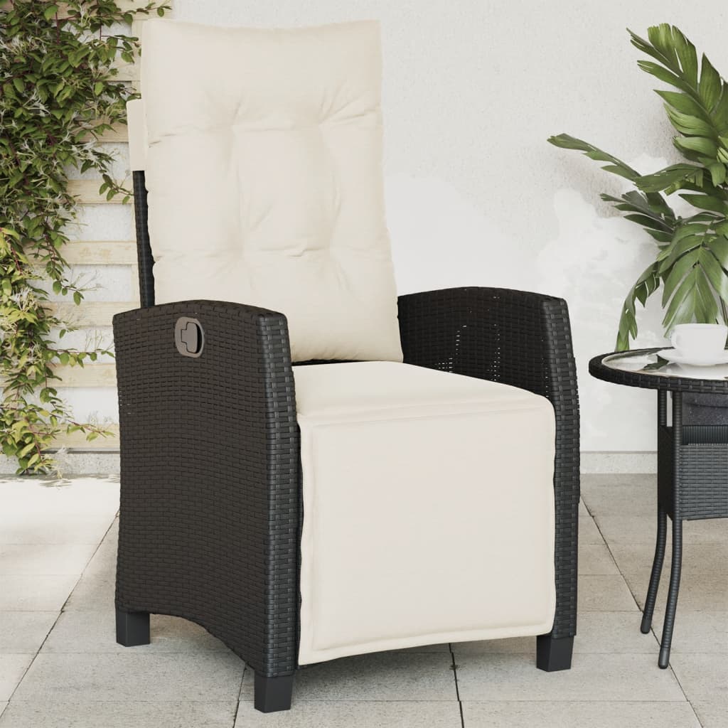 vidaXL Tuinstoel verstelbaar met kussens poly rattan zwart