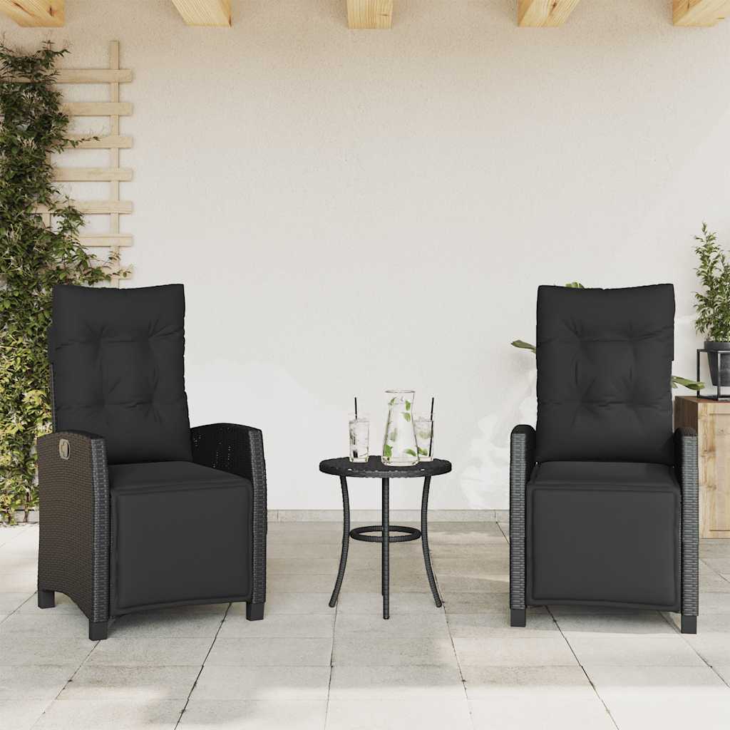 vidaXL Tuinstoel verstelbaar met kussens poly rattan zwart
