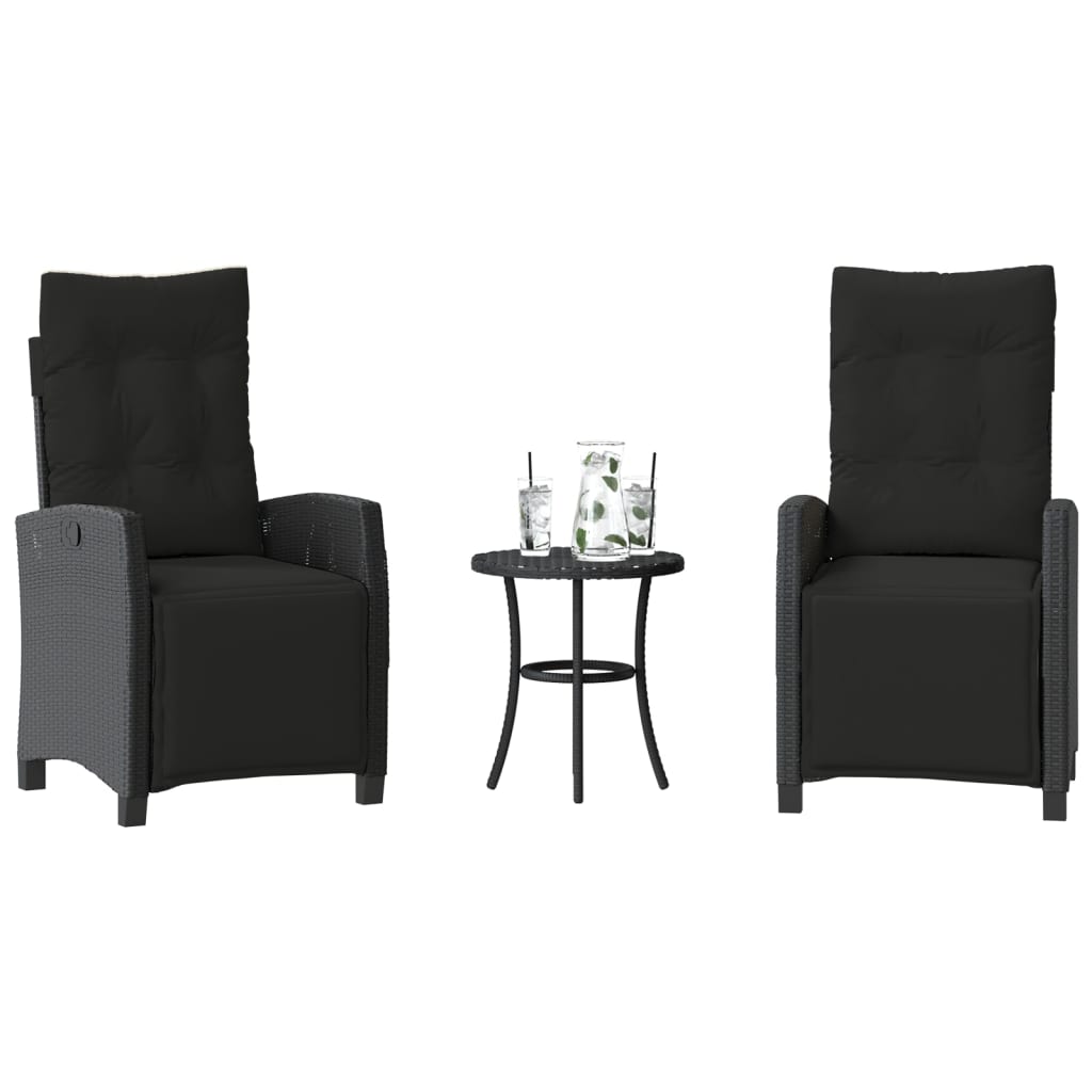 vidaXL 3-delige Bistroset met kussens poly rattan zwart