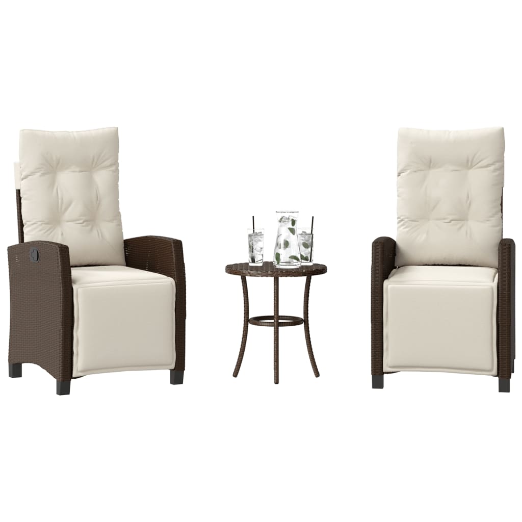 vidaXL 3-delige Bistroset met kussens poly rattan zwart