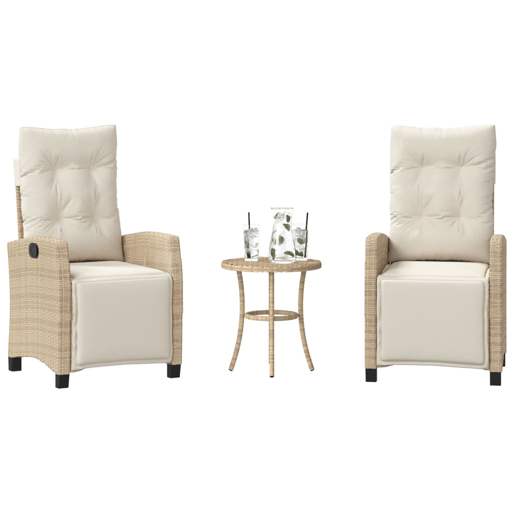 vidaXL 3-delige Bistroset met kussens poly rattan zwart