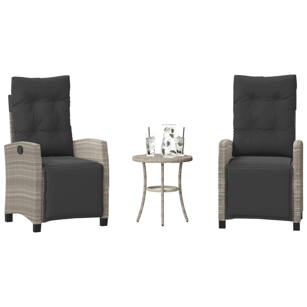 vidaXL 3-delige Bistroset met kussens poly rattan zwart
