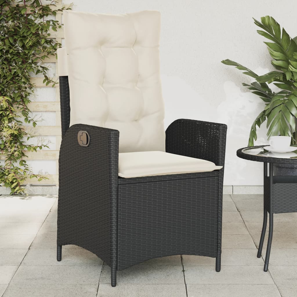 vidaXL Tuinstoel verstelbaar met kussens poly rattan zwart