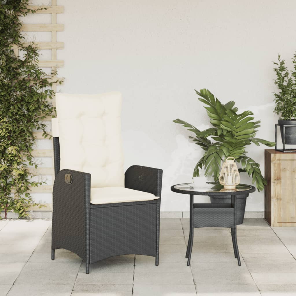 vidaXL Tuinstoel verstelbaar met kussens poly rattan zwart
