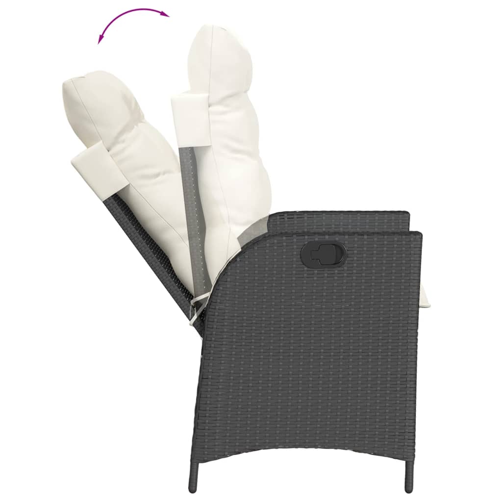 vidaXL Tuinstoel verstelbaar met kussens poly rattan zwart