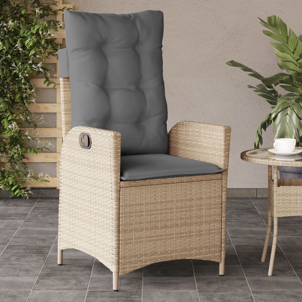 vidaXL Tuinstoel verstelbaar met kussens poly rattan zwart
