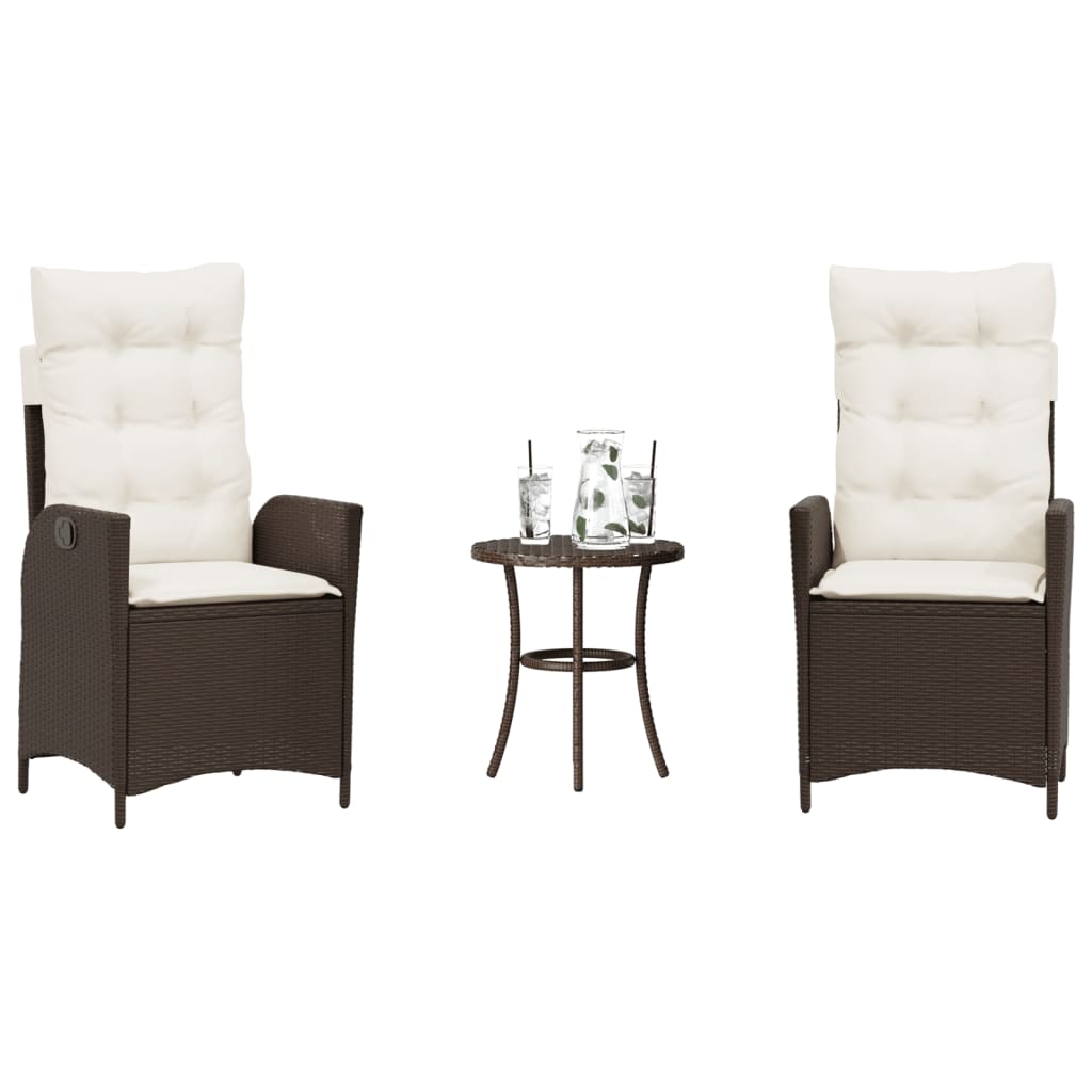 vidaXL 3-delige Bistroset met kussens poly rattan zwart