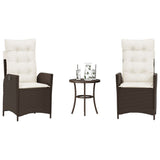 vidaXL 3-delige Bistroset met kussens poly rattan zwart