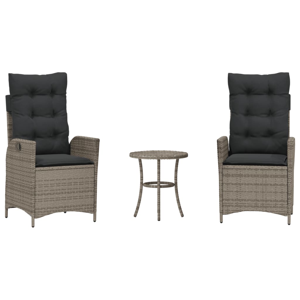 vidaXL 3-delige Bistroset met kussens poly rattan zwart