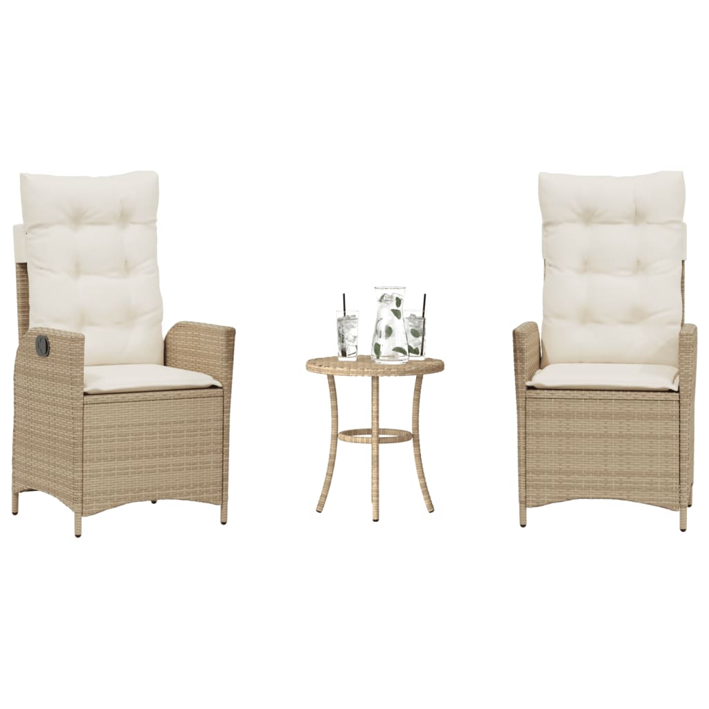 vidaXL 3-delige Bistroset met kussens poly rattan zwart