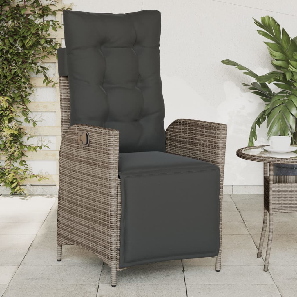 vidaXL Tuinstoel verstelbaar met kussens poly rattan zwart