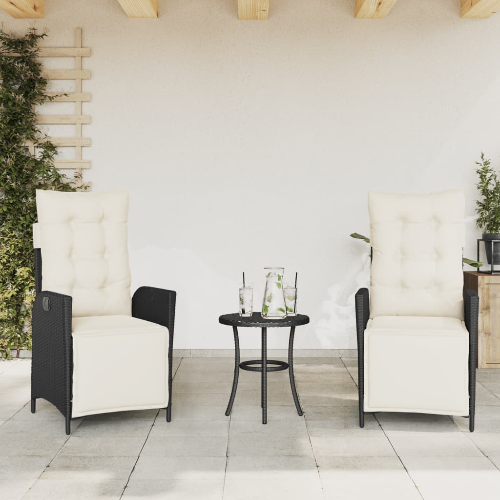vidaXL Tuinstoel verstelbaar met kussens poly rattan zwart