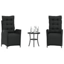 vidaXL 3-delige Bistroset met kussens poly rattan zwart