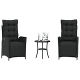 vidaXL 3-delige Bistroset met kussens poly rattan zwart