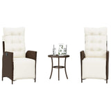 vidaXL 3-delige Bistroset met kussens poly rattan zwart