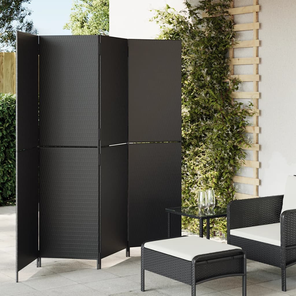 vidaXL Kamerscherm 3 panelen poly rattan zwart