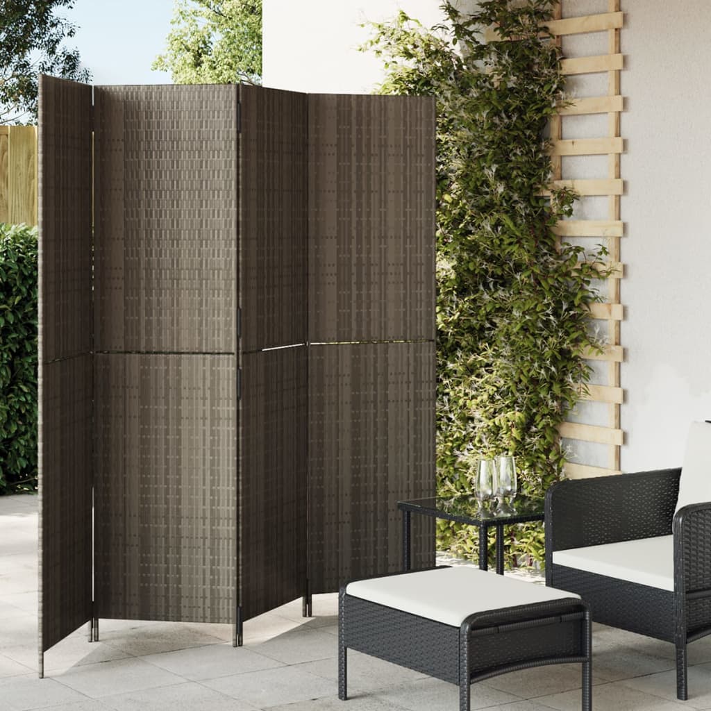 vidaXL Kamerscherm 3 panelen poly rattan zwart