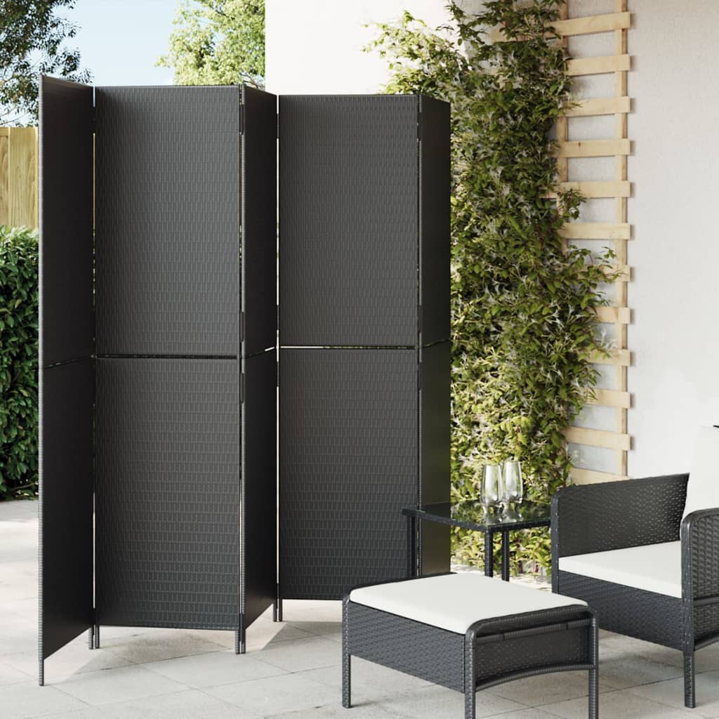 vidaXL Kamerscherm 3 panelen poly rattan zwart