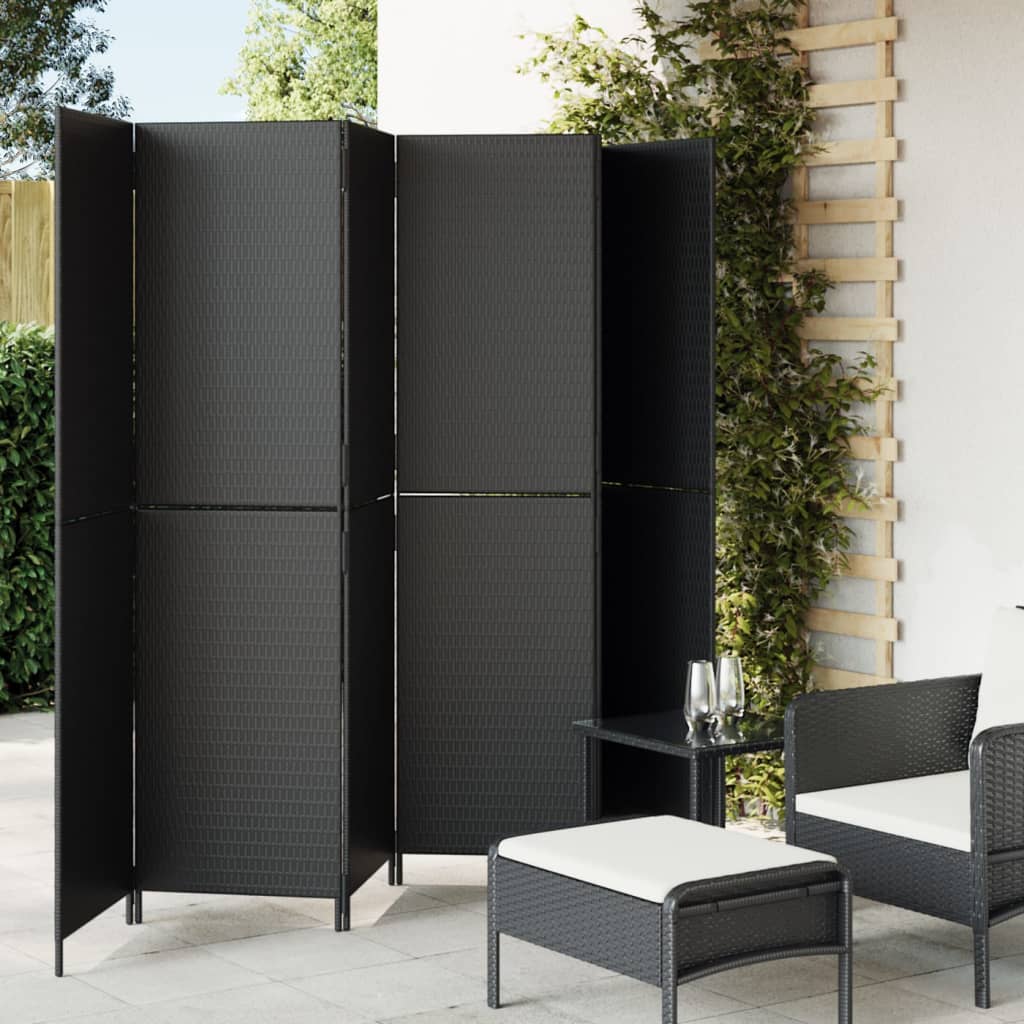 vidaXL Kamerscherm 3 panelen poly rattan zwart