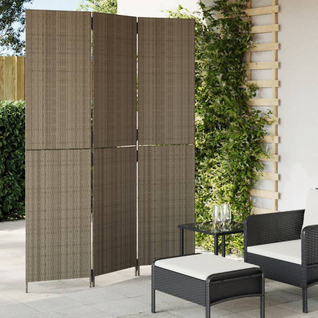 vidaXL Kamerscherm 3 panelen poly rattan zwart