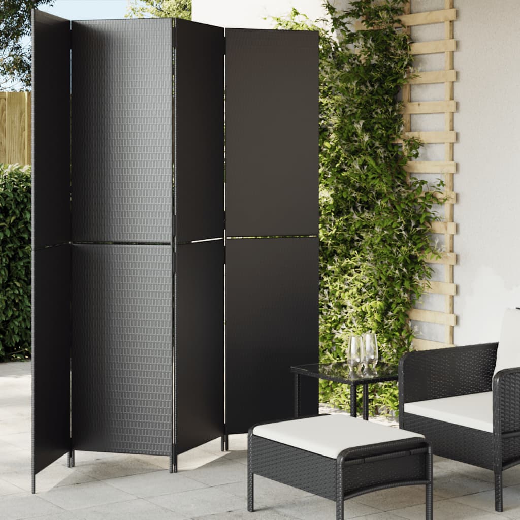 vidaXL Kamerscherm 3 panelen poly rattan zwart