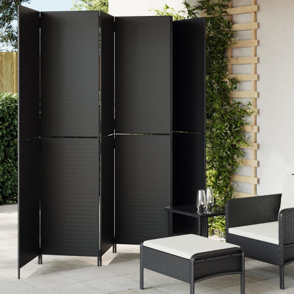 vidaXL Kamerscherm 3 panelen poly rattan zwart