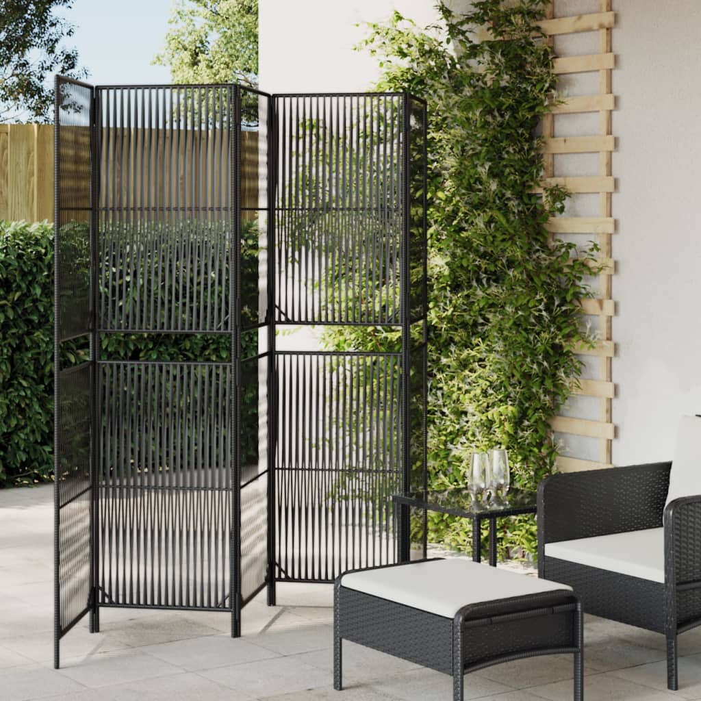 vidaXL Kamerscherm 3 panelen poly rattan zwart