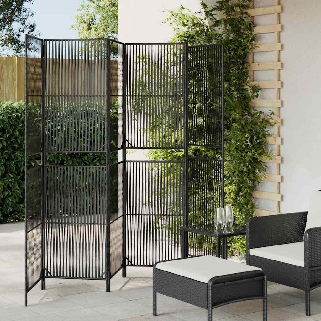 vidaXL Kamerscherm 3 panelen poly rattan zwart