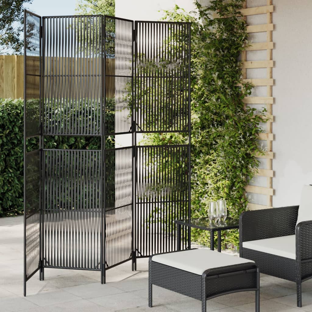 vidaXL Kamerscherm 3 panelen poly rattan zwart