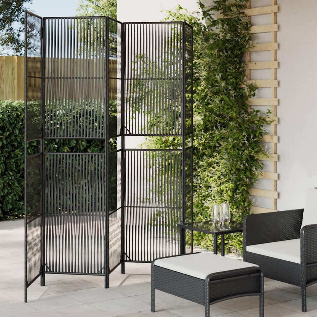 vidaXL Kamerscherm 3 panelen poly rattan zwart