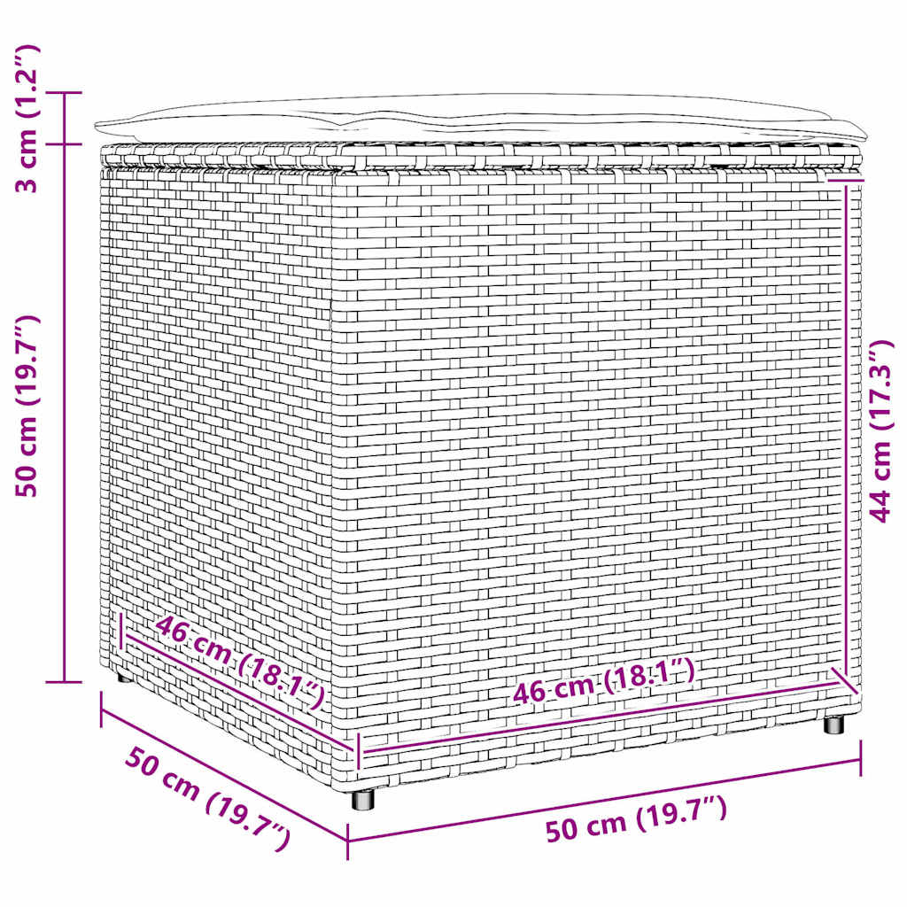 vidaXL Kussenbox met opslag Zwart 50 x 50 x 50 cm poly rattan