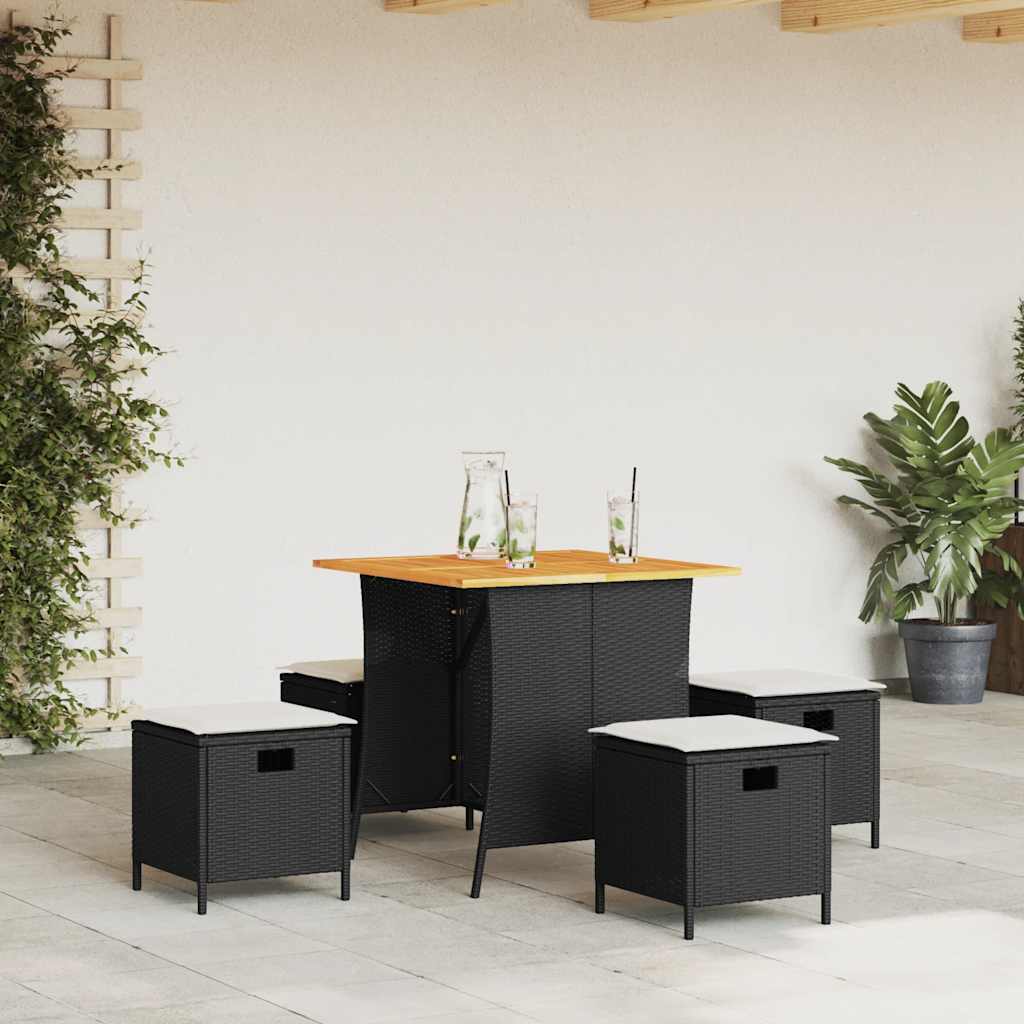 vidaXL 5-delige Tuinset met kussens poly rattan zwart