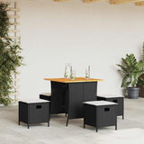vidaXL 5-delige Tuinset met kussens poly rattan zwart