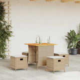 vidaXL 5-delige Tuinset met kussens poly rattan zwart