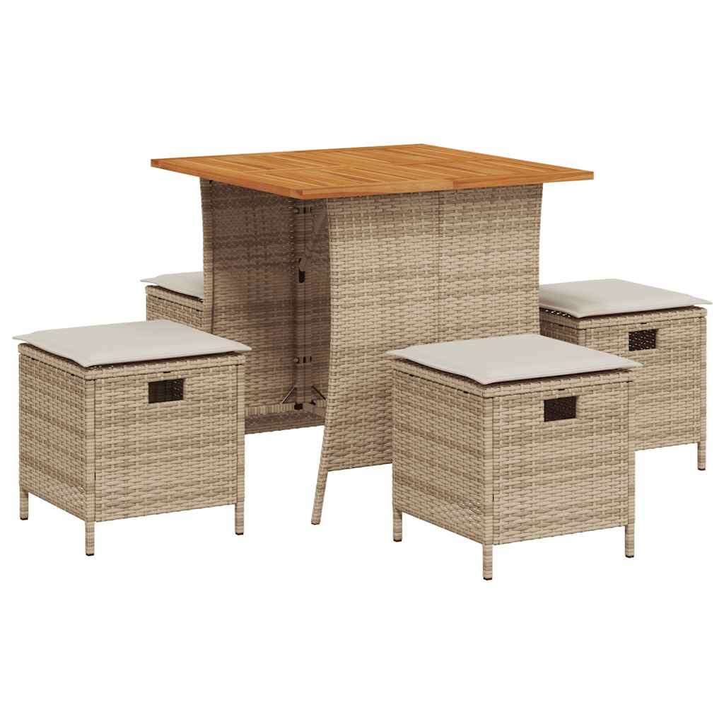 vidaXL 5-delige Tuinset met kussens poly rattan zwart