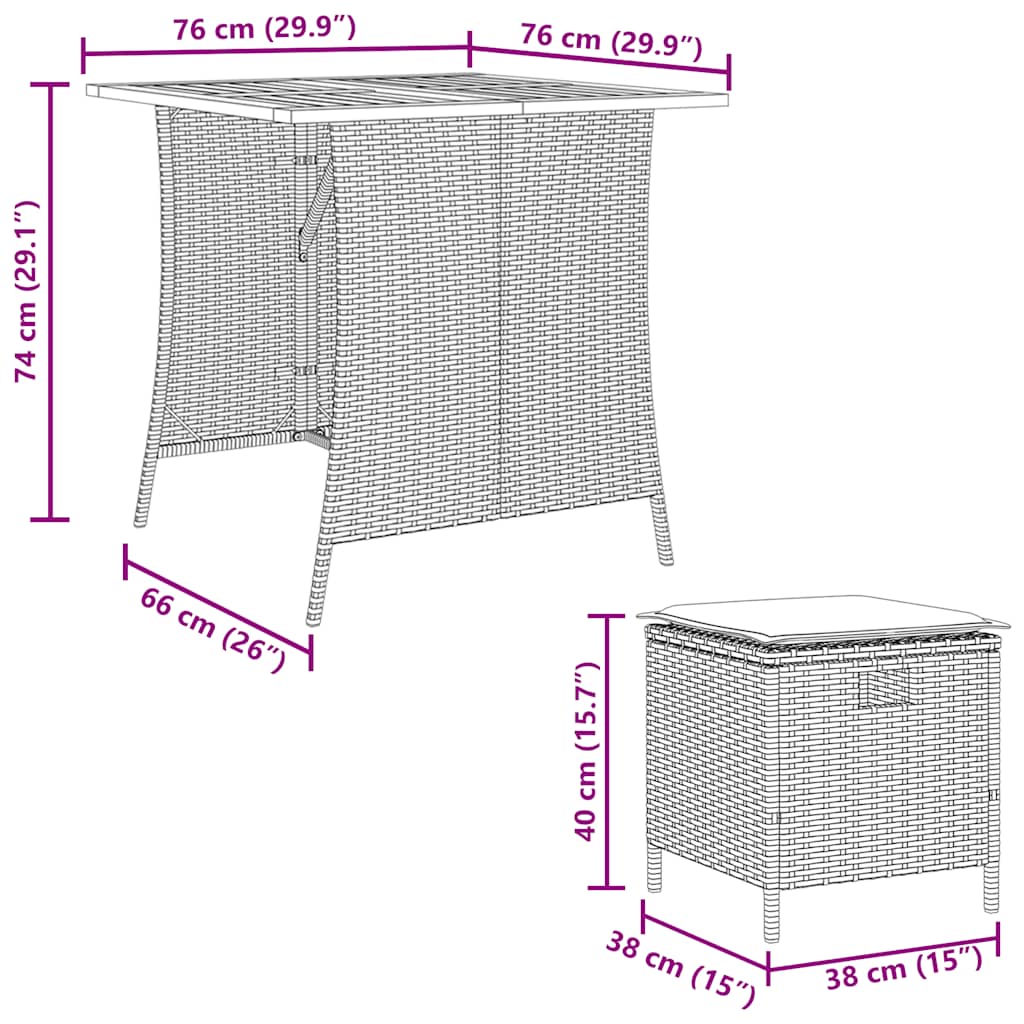 vidaXL 5-delige Tuinset met kussens poly rattan zwart