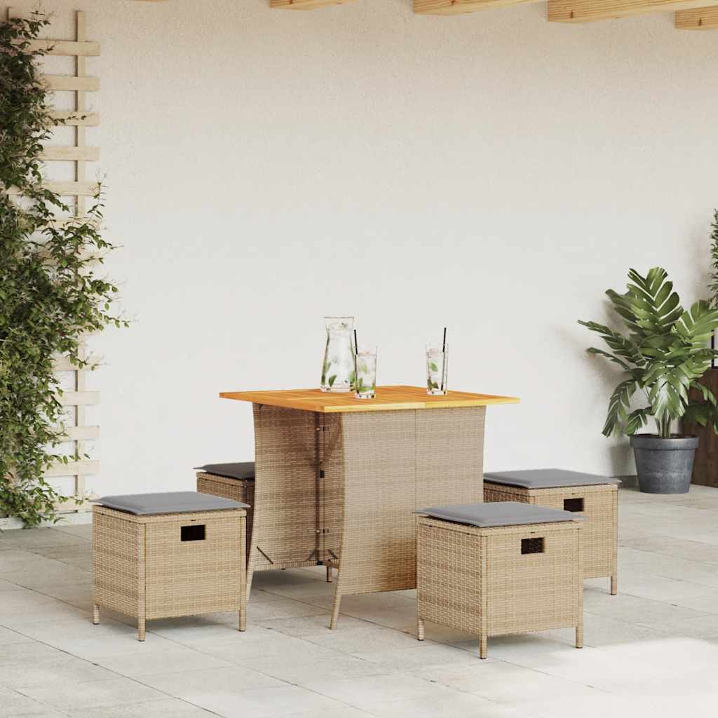 vidaXL 5-delige Tuinset met kussens poly rattan zwart