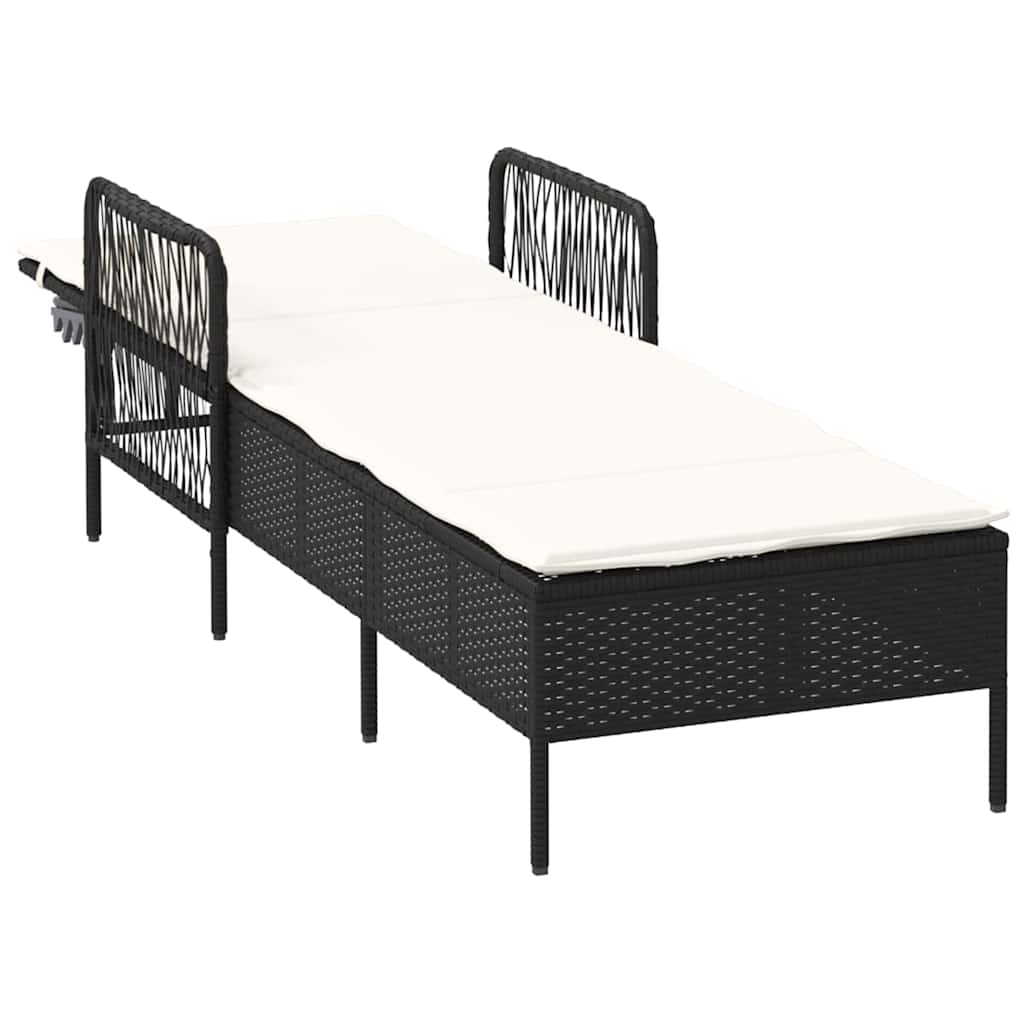 vidaXL Ligstoel Zwart en Crème Wit 55 x 200 x 92 cm poly rattan