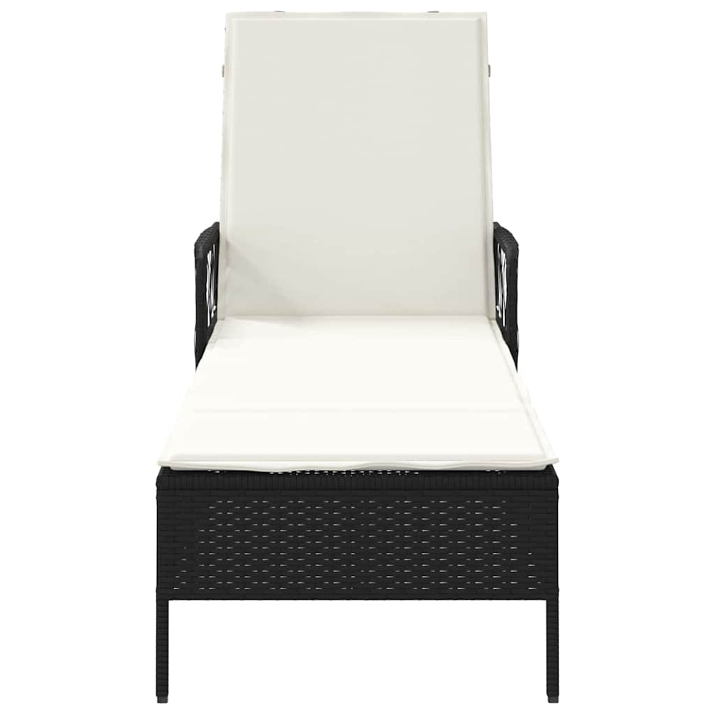 vidaXL Ligstoel Zwart en Crème Wit 55 x 200 x 92 cm poly rattan