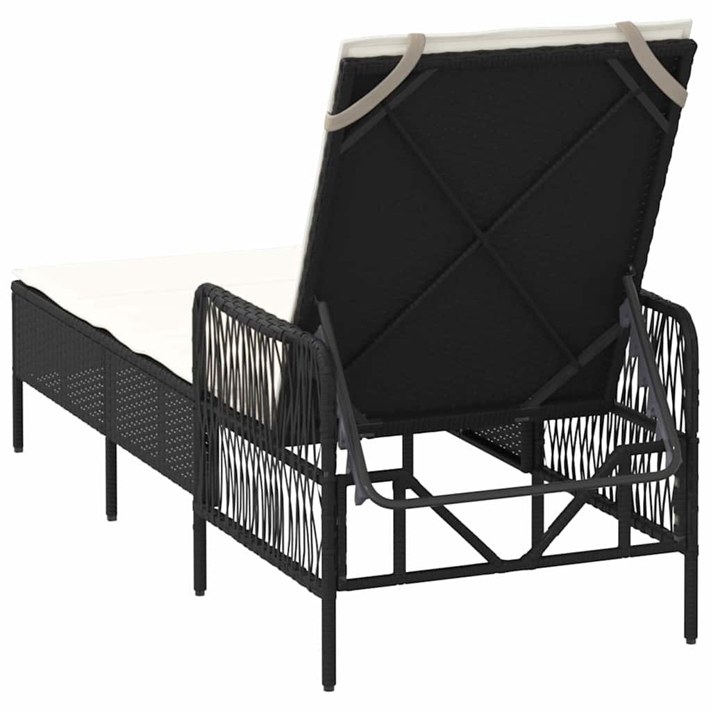 vidaXL Ligstoel Zwart en Crème Wit 55 x 200 x 92 cm poly rattan