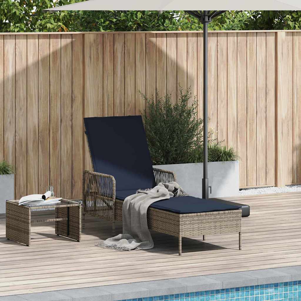 vidaXL Ligstoel Zwart en Crème Wit 55 x 200 x 92 cm poly rattan
