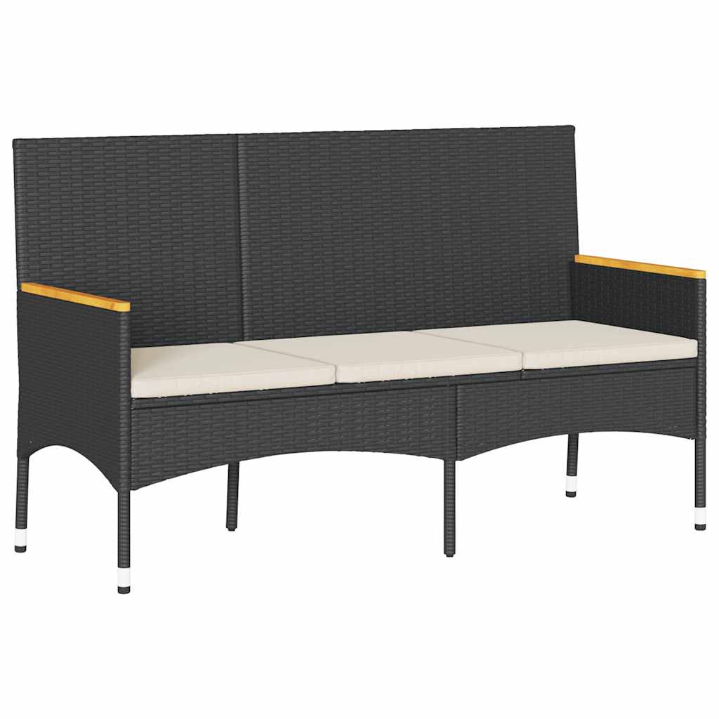 vidaXL Tuinbank 3-zits met kussens poly rattan zwart