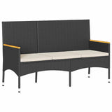 vidaXL Tuinbank 3-zits met kussens poly rattan zwart