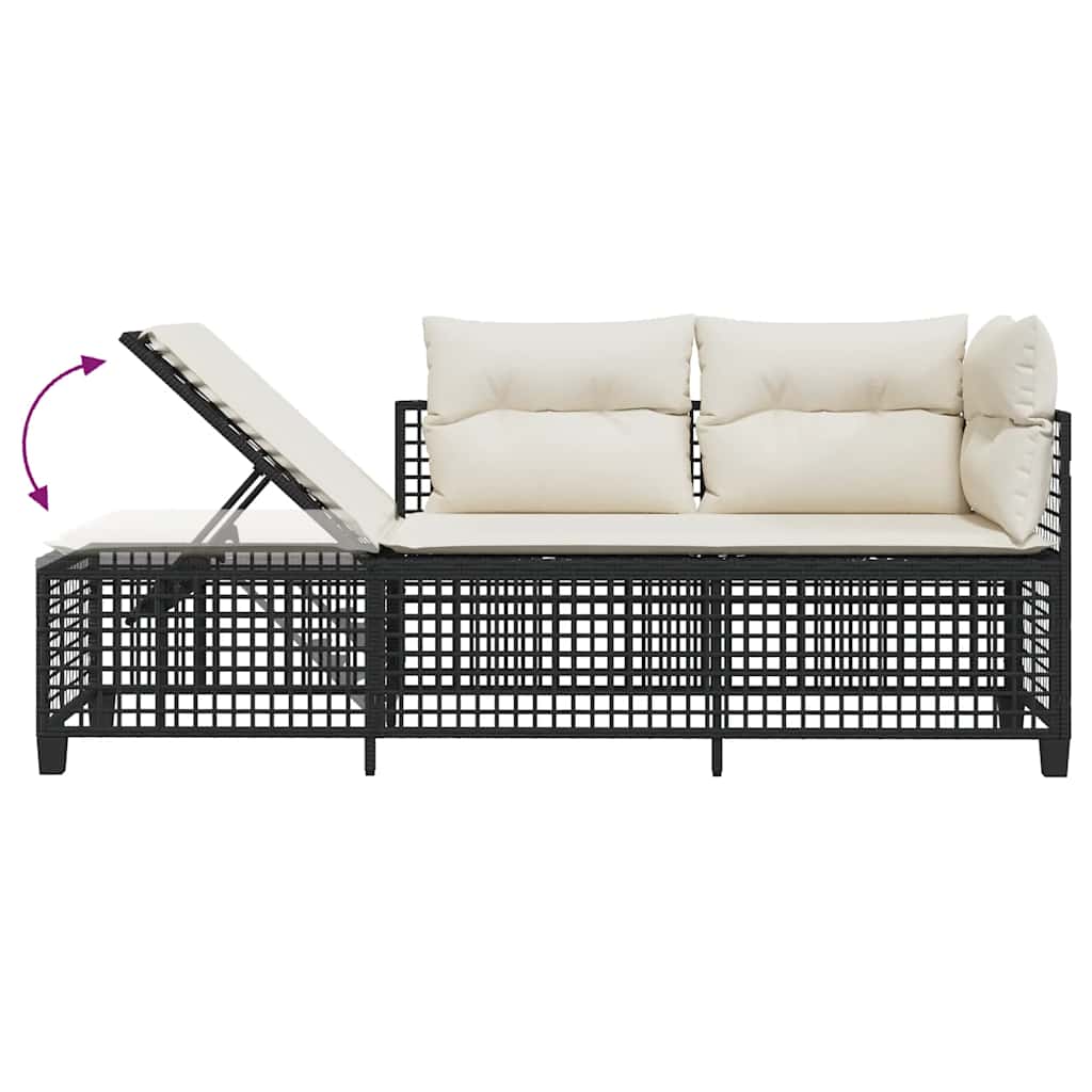 vidaXL 3-delige Loungeset met kussens poly rattan zwart