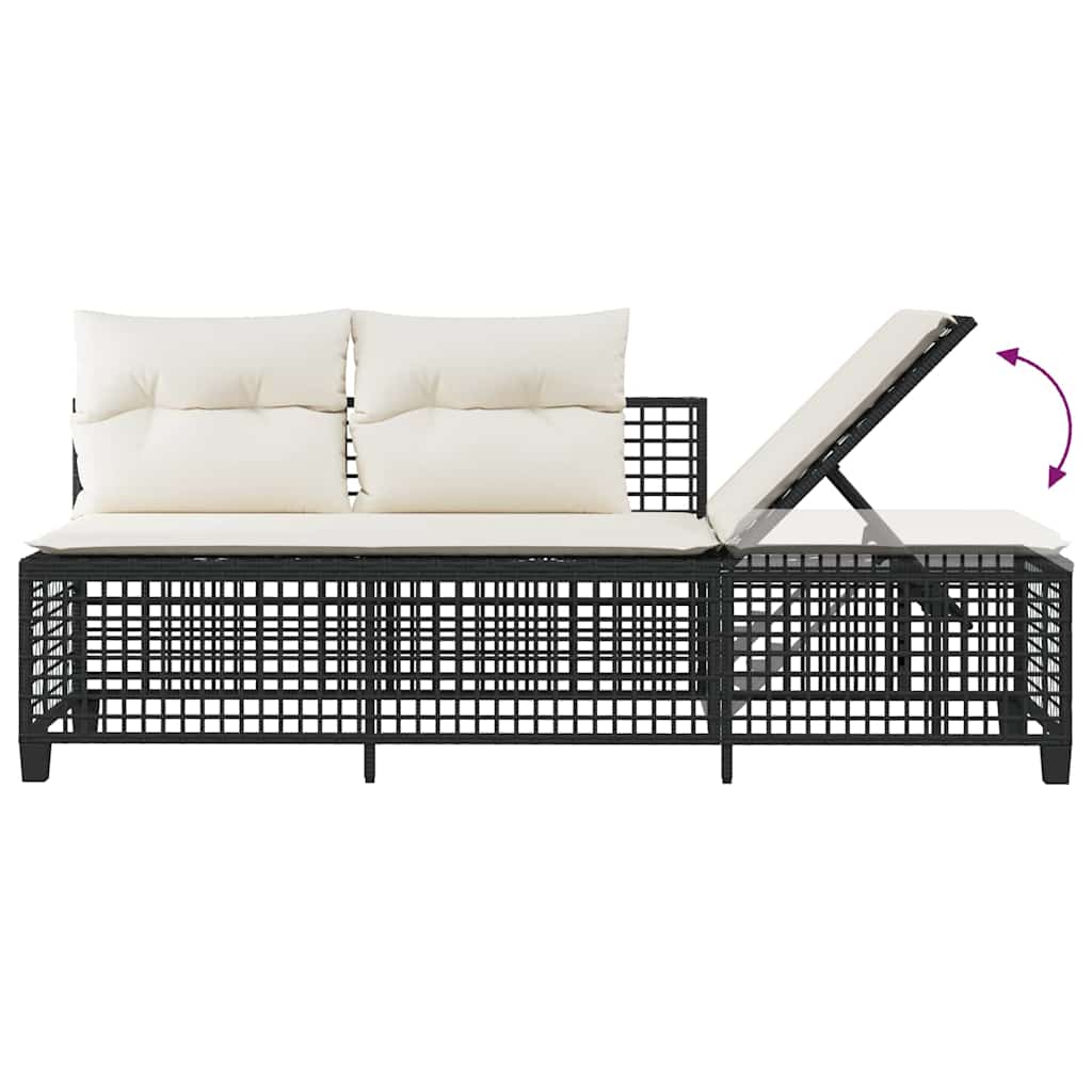 vidaXL 3-delige Loungeset met kussens poly rattan zwart
